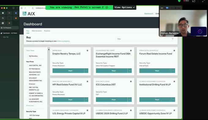 Marketplace browse view — 9 alts product cards across DSTs, interval funds, and private placements